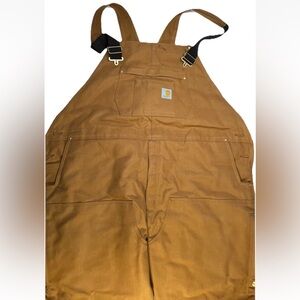 Carhartt 104393 Duck Bib Overalls QUILT LINED 4XL Short Loose Brown Double Knee